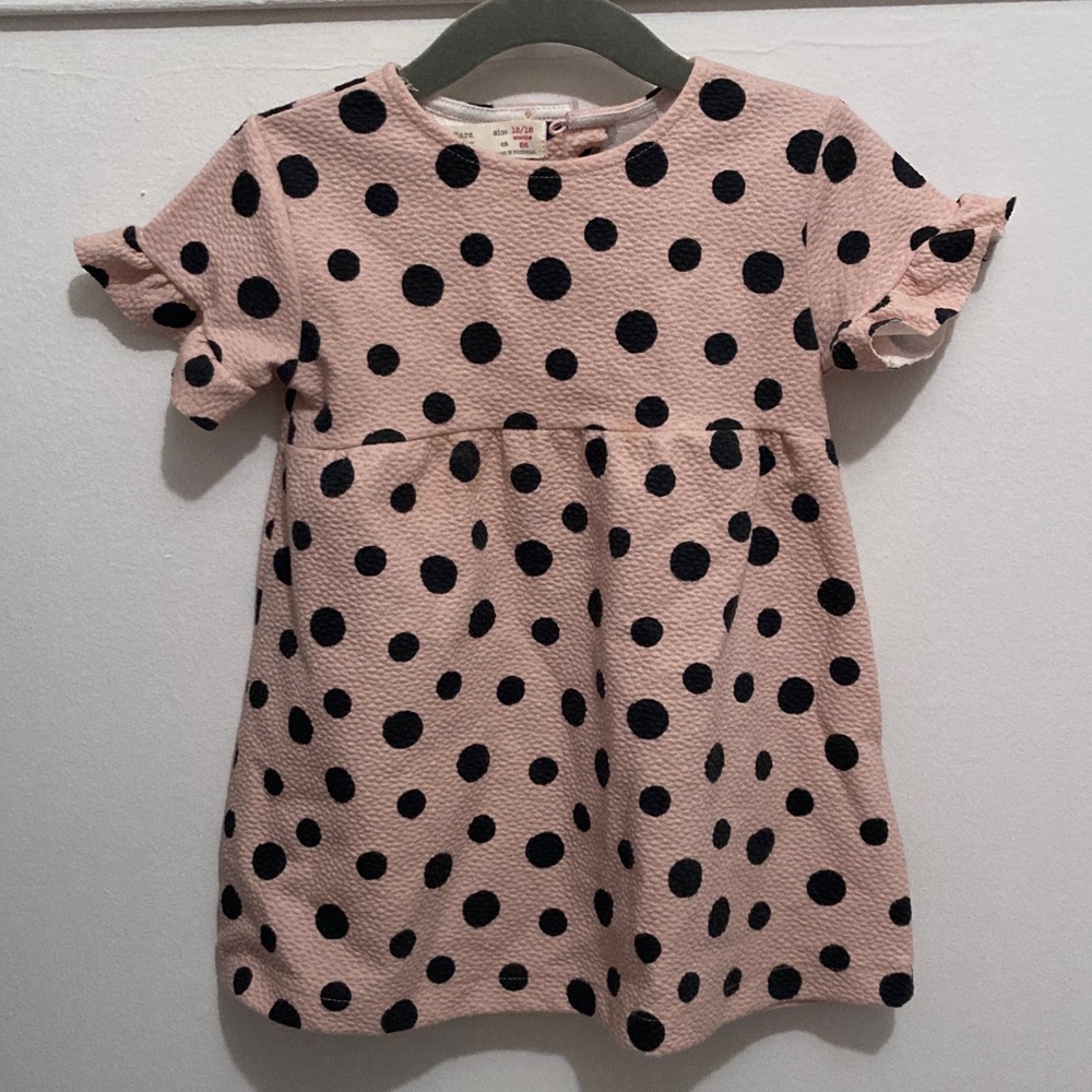 Zara Baby Pink Dress with Black Dots. 12/18M.worn once